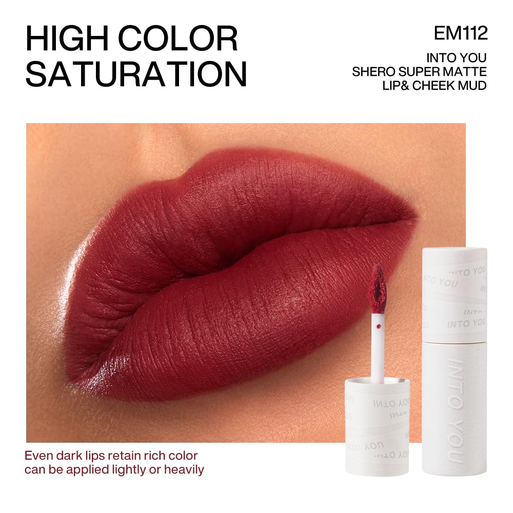 INTO YOU Velvet Matte Finish Lip Stain, Lip Tint, High Impact Lipcolor With Lightweight Lip Mud Texture, Dual-Use For Lips And Cheek, Red Lipstick