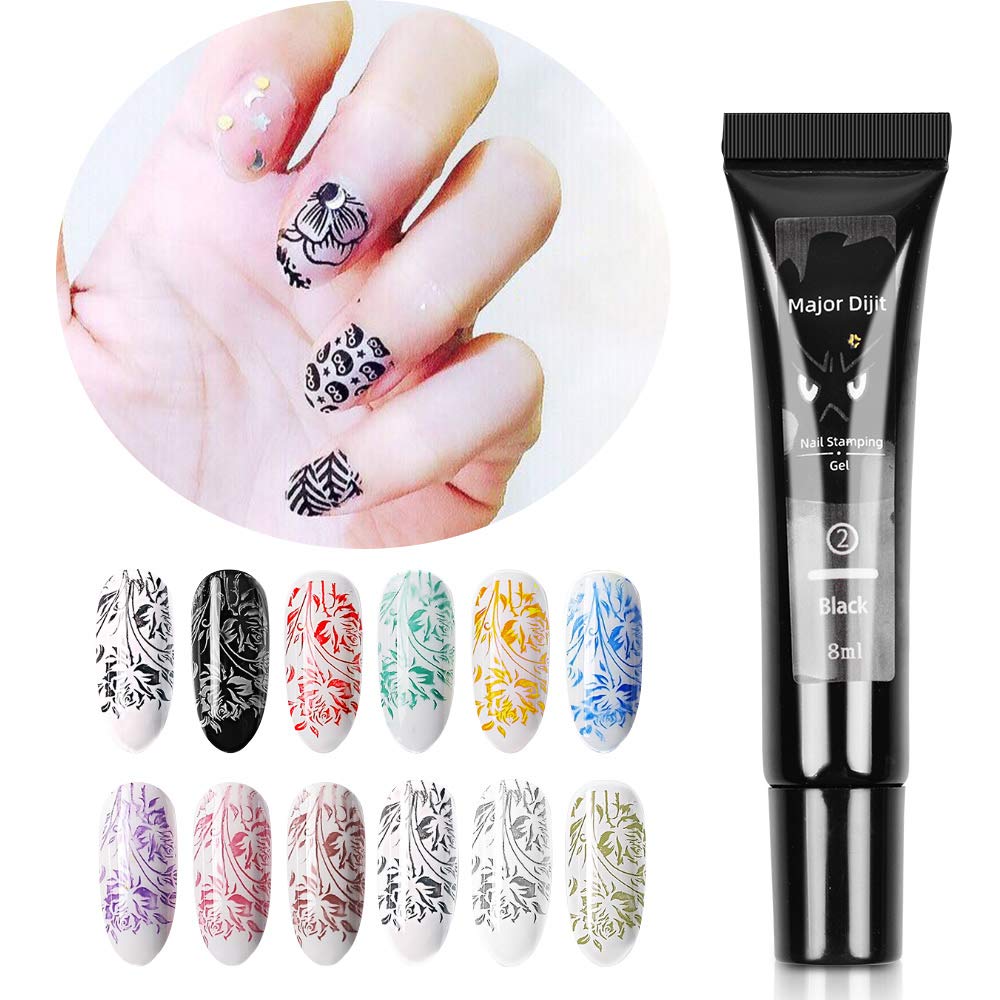 Major Dijit Nail stamping polish gel 8ML Nail Art UV Gel Polish for Nail Stamp Plate 12 Colors