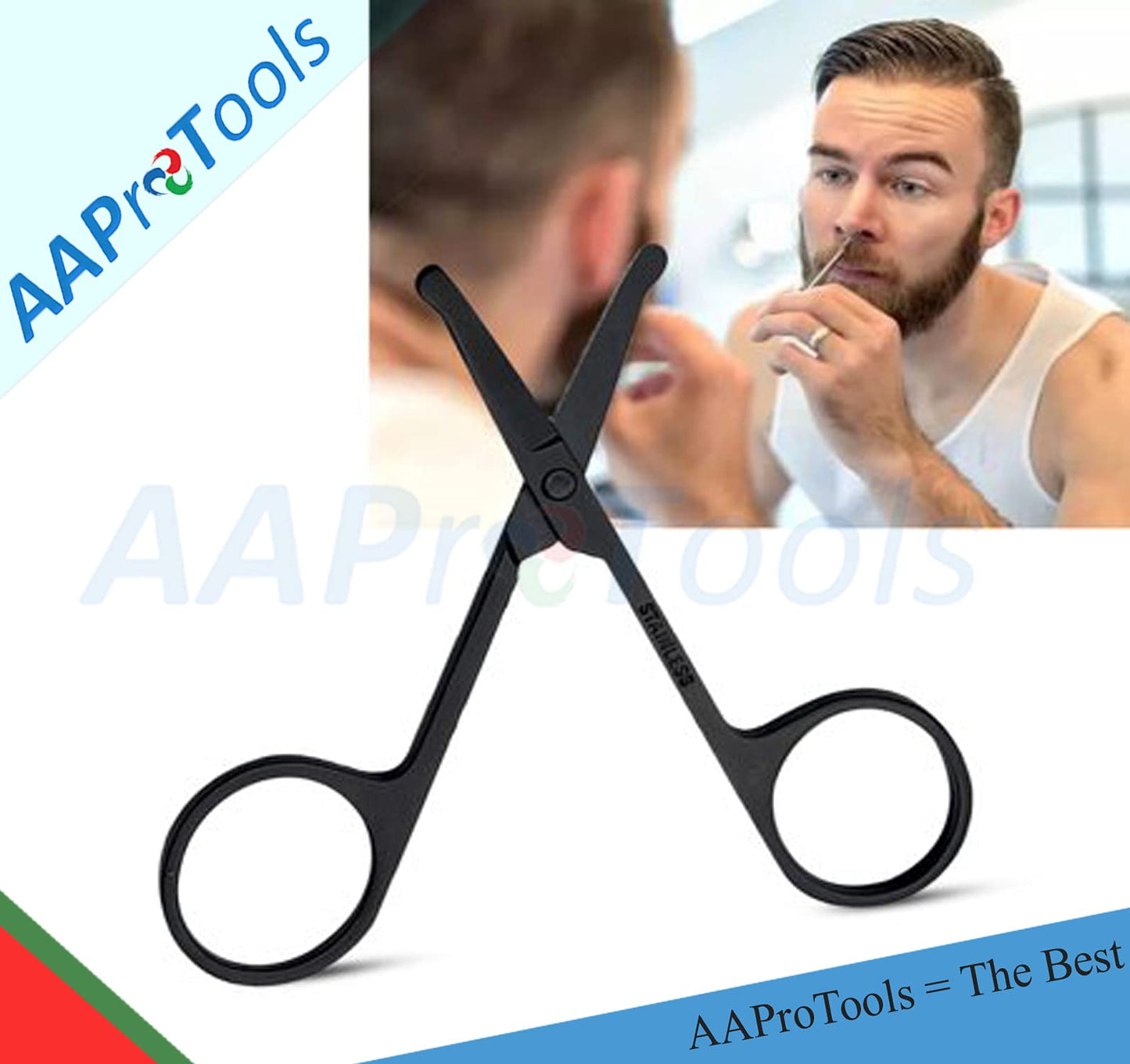 AAProTools 3 Pieces Nose Hair Scissors Rounded Tip Scissors Facial Hair Scissors Stainless Steel Blunt Tip Scissor for Eyebrows, Nose, Moustache Beauty and Personal Care AAProTools