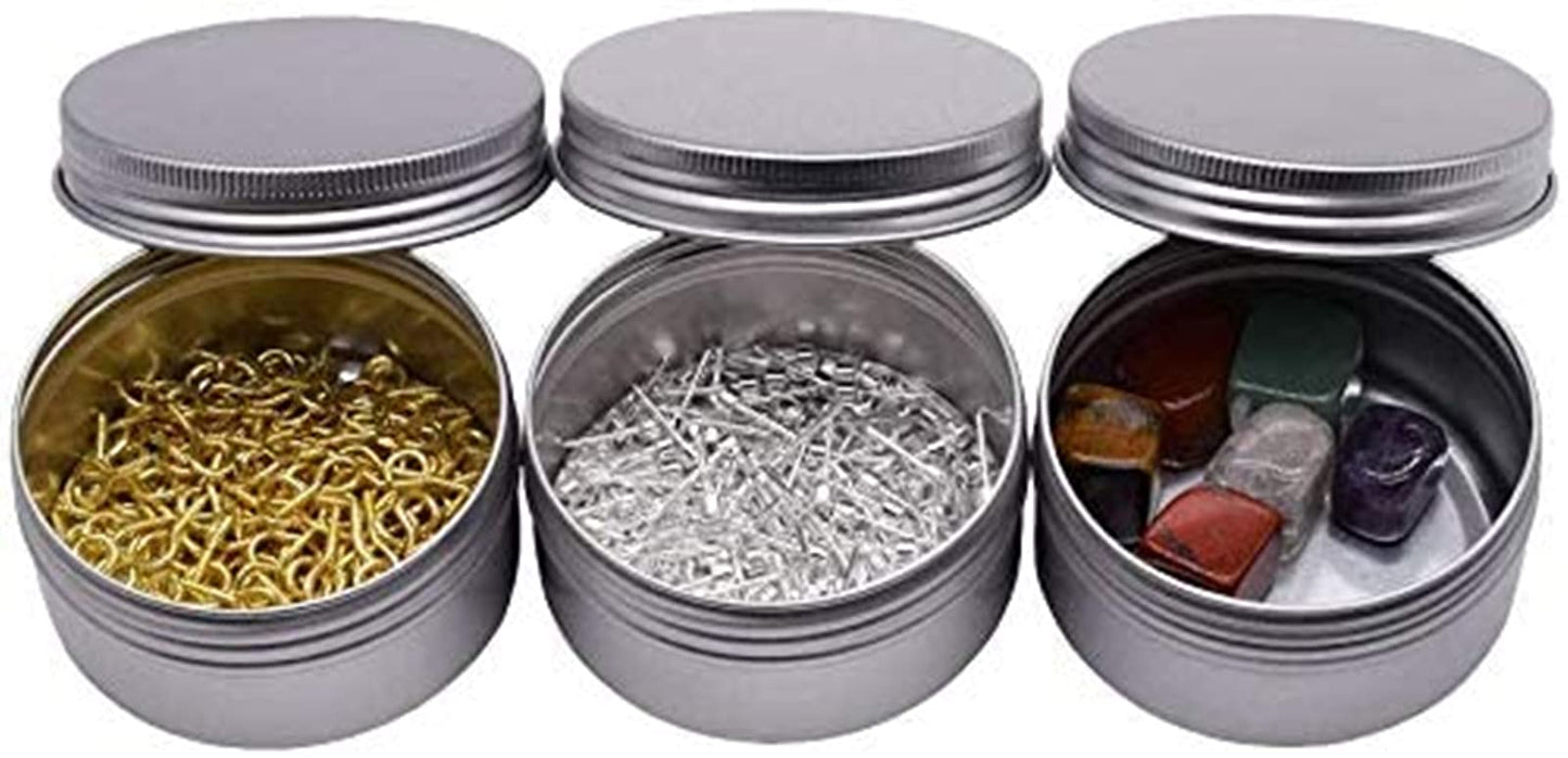 Healthcom 6-Ounce 12 Pack 180ml Empty Silver Round Aluminum Tin Cans Screw Top Metal Tins Aroma Hair Wax Tins Cosmetic Container Organization