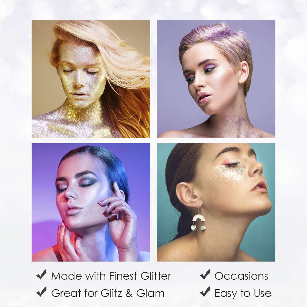 Jerome Russell Temporary Hair and Body Glitter Color Spray, Travel Spray, Lightweight, Adds Sparkly Shimmery Glow, Perfect to use On Hair, Skin, or