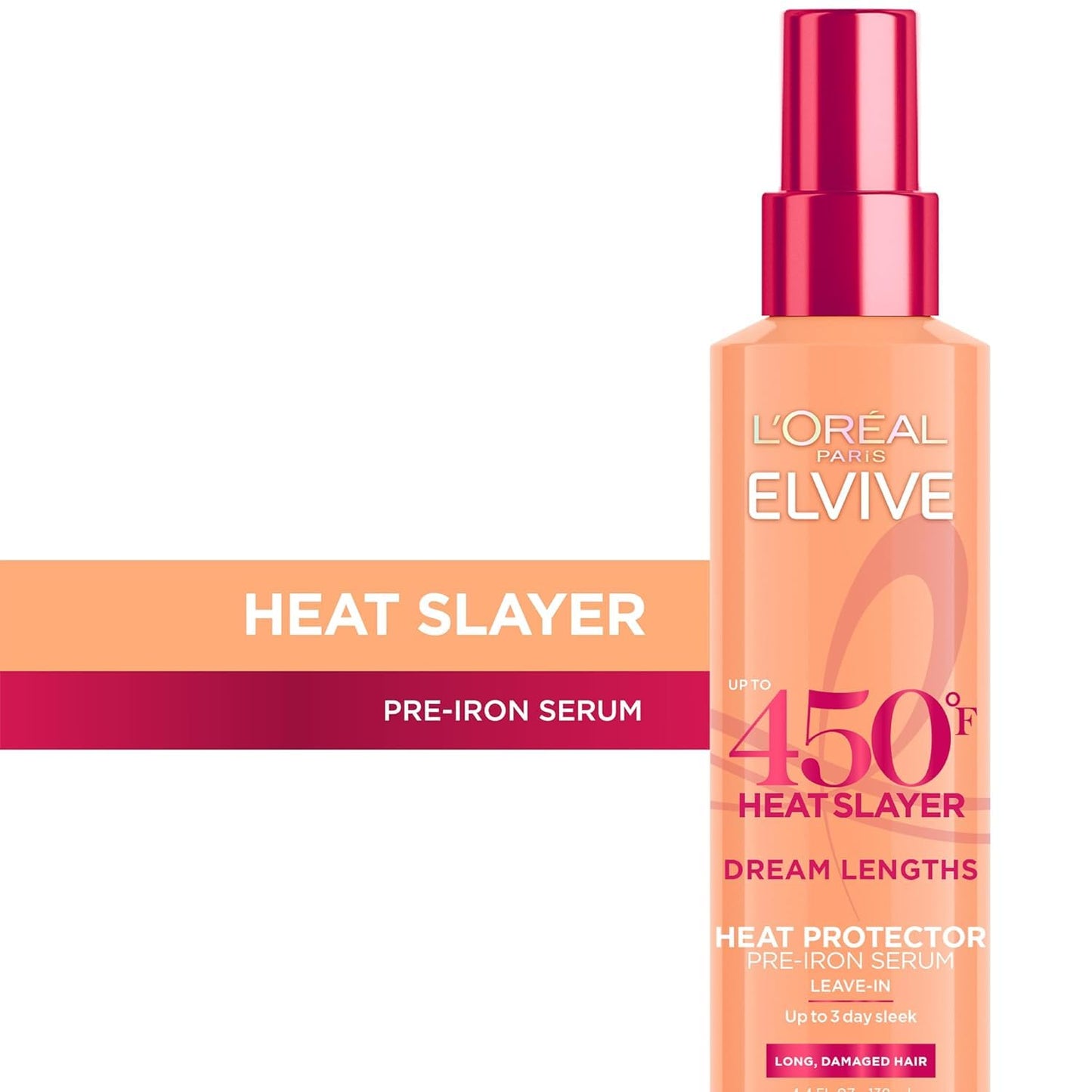 L'Oreal Paris Elvive Dream Lengths Heat Slayer Pre-Iron Spray Leave-In, 4.4 Ounce (3 Pack)