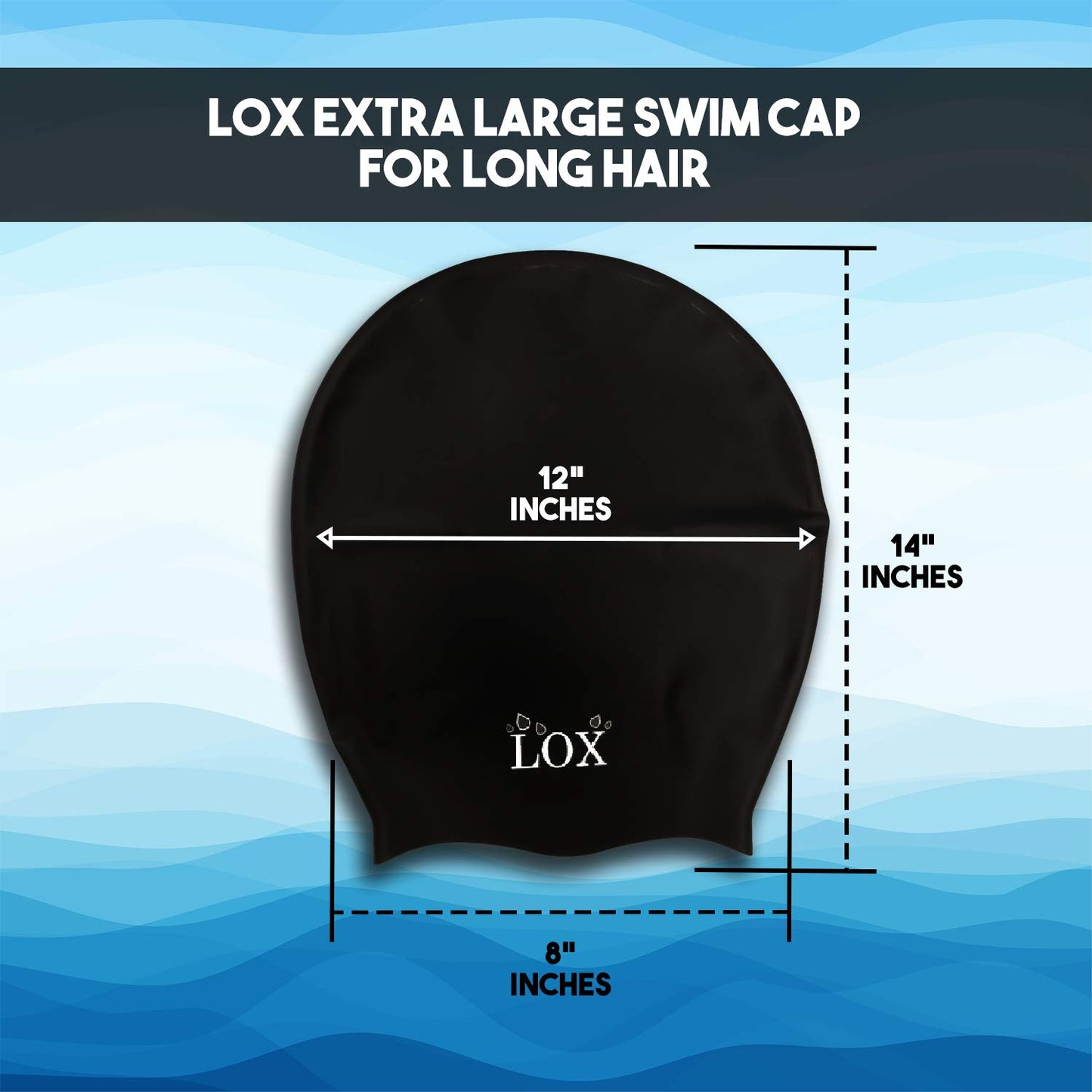 Extra Large Swim Cap for Very Long Hair, Silicone Shower Cap for Braids and Dreadlocks, Keeps Hair Dry While Swimming or Showering, Women and Men