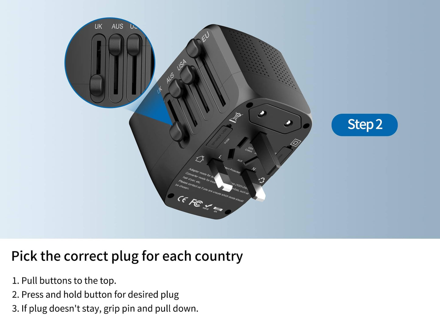 International Travel Adapter & Voltage Converter – Step Down 220V to 110V for Phones, Laptops, Curling Irons, US to UK/EU/AU & 200+ Countries
