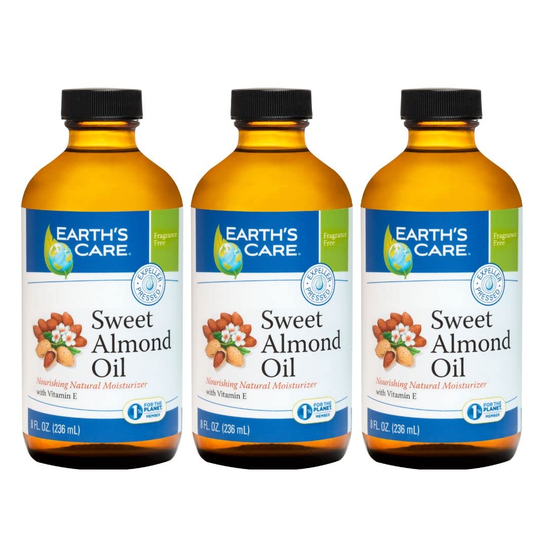 Earth’s Care Sweet Almond Oil - Expeller Pressed Almond Oil for Skin and Hair 8 FL. OZ. (3 Bottles)