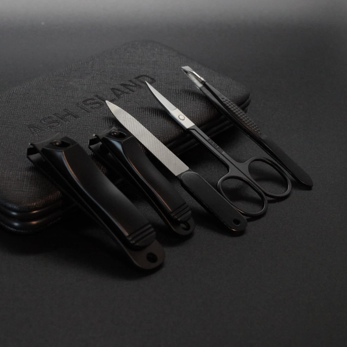 ASH ISLAND Nail Clippers Set - Black Stainless 12 in 1 For Men And Women Manicure Pedicure Travel Kit Luxury Nail File Sharp Nail Scissors Fingernails