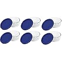 Pyrex 7200 2-Cup Glass Bowl & 7200-PC Dark Blue Lid (6-Pack) - Made in USA