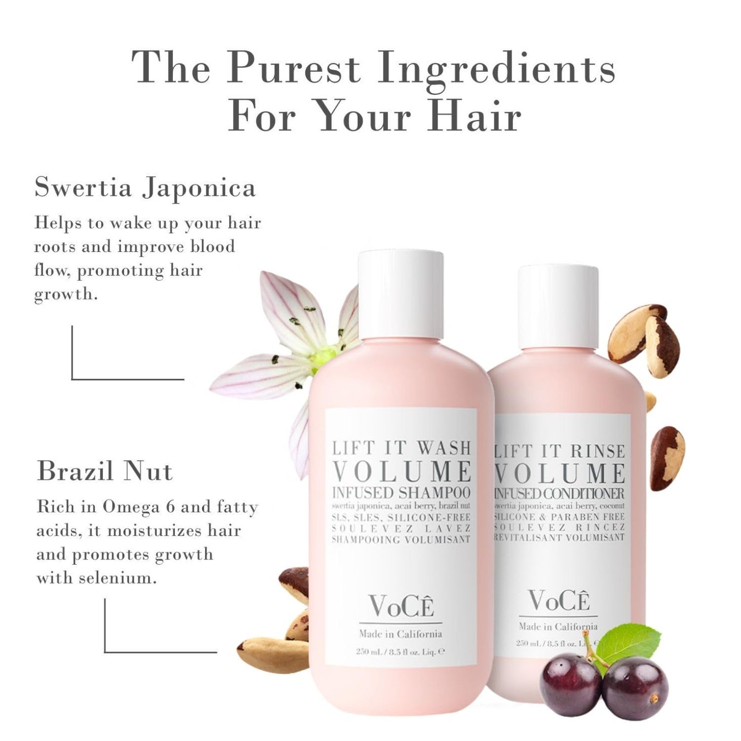 VoCÊ Haircare Volume Shampoo & Conditioner Bundle | Lift it Wash & Rinse Duo for Fine to Medium Hair, Volumizing with Swertia Japonica, Brazil Nut Oil