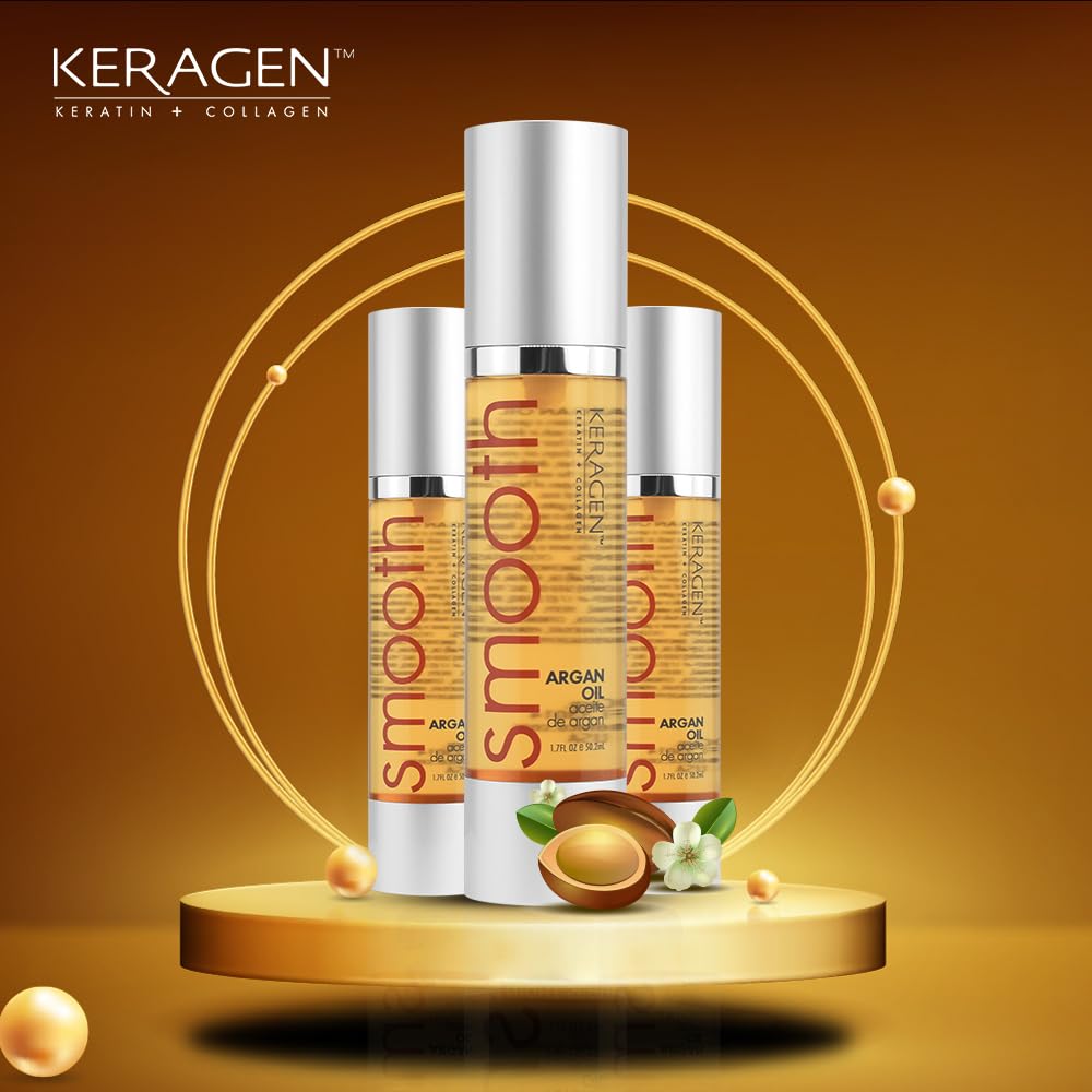KERAGEN - Nourishing Hair Serum for Dry Damaged Hair - Argan Oil for Hair Treatment - Brilliant Shine, Heat Protection with Paraben, Phthalate