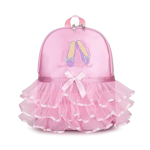 Yitengteng Princess Ballerina Backpack Dance Bag for Toddler Girls Nylon Backpack (Pink dance shoes)