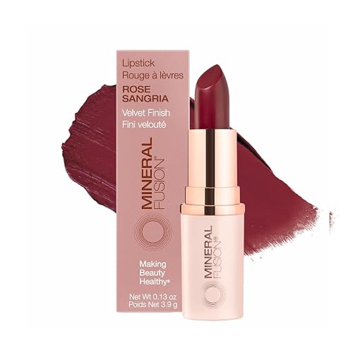 Mineral Fusion Long-Lasting Lipstick, Vivid & Smudge-Free Lip Color with Avocado Oil, Cocoa Seed Butter, Free of FD&C Dyes, Paraben and Gluten, Rose