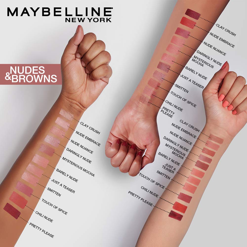 Maybelline Color Sensational Lipstick, Lip Makeup, Matte Finish, Hydrating Lipstick, Nude, Pink, Red, Plum Lip Color, Nude Embrace, 0.15 oz;