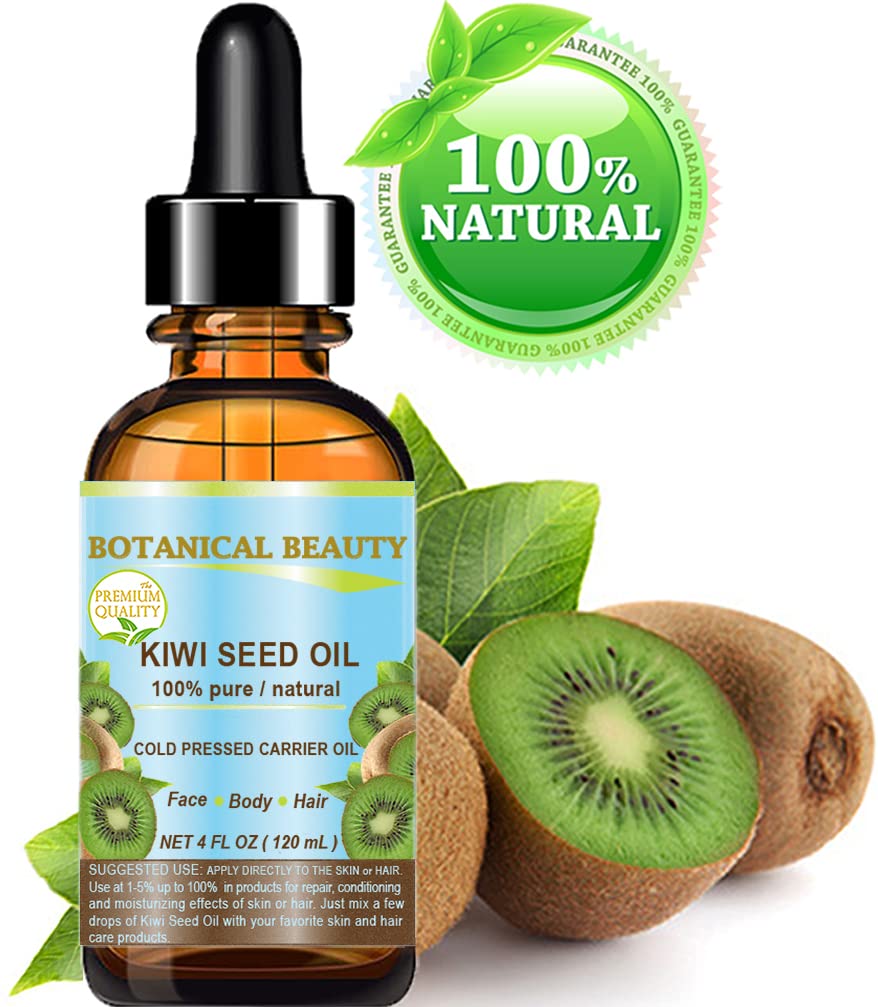 Botanical Beauty KIWI SEED OIL. 100% Pure Natural Undiluted Virgin Cold Pressed Carrier Oil for Face, Skin, Body, Hair, Nail Care (4 Fl Oz)