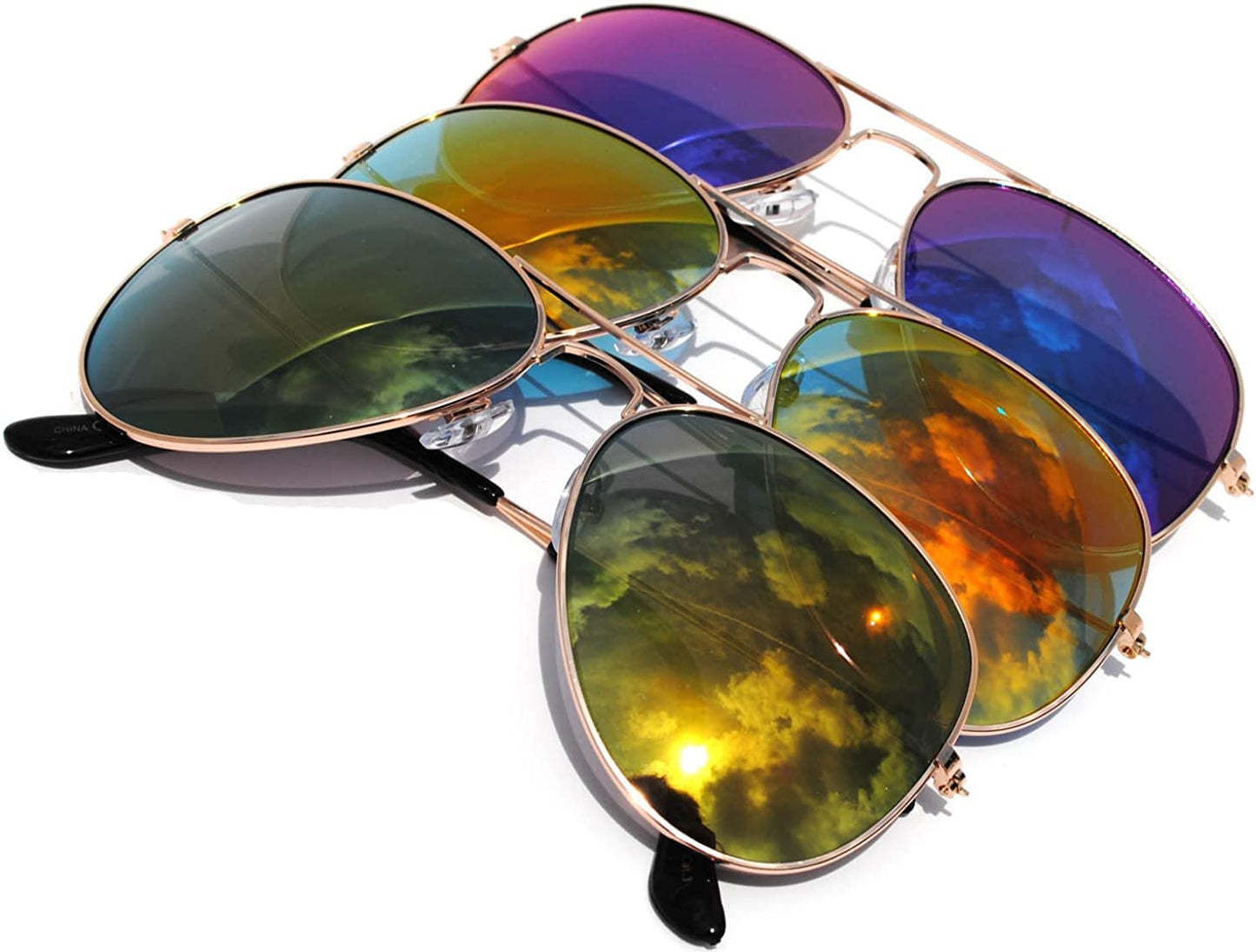 Classic Aviator Sunglasses Mirror Lens Gold Color Frame 3 pairs