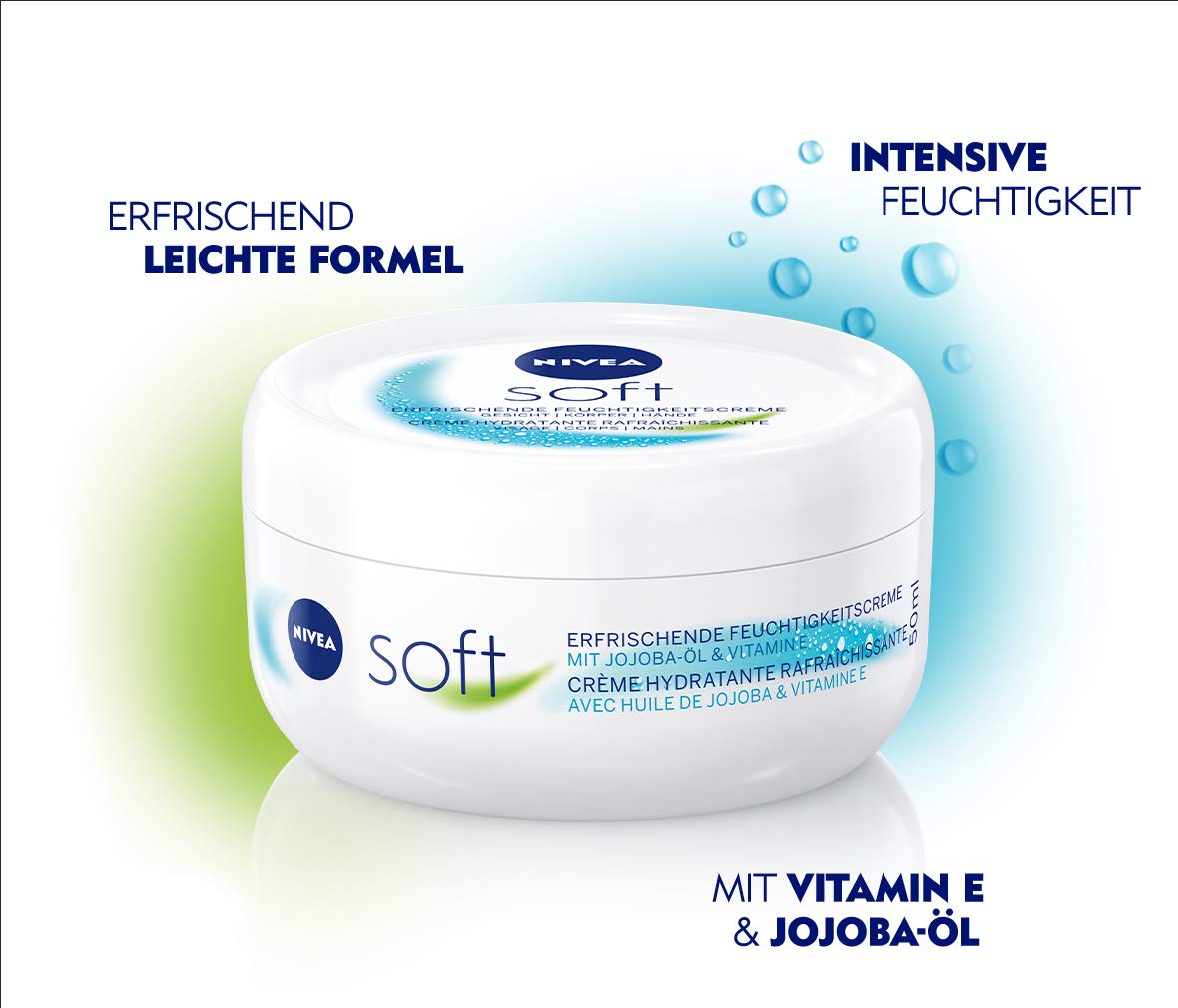 NIVEA Soft erfrischende Feuchtigkeitscreme (50 ml), pflegende Soft Creme mit Vitamin E und Jojoba-Öl, schnell einziehende Hautcreme