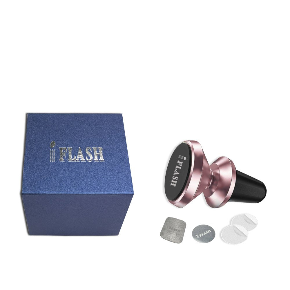 IFLASH Magnetic Mount, Aluminum Universal Air Vent Magnetic Car Mount Phone Holder, 360 Degree Rotation for Multi-Angle View, Cradle-Less Car Phone…