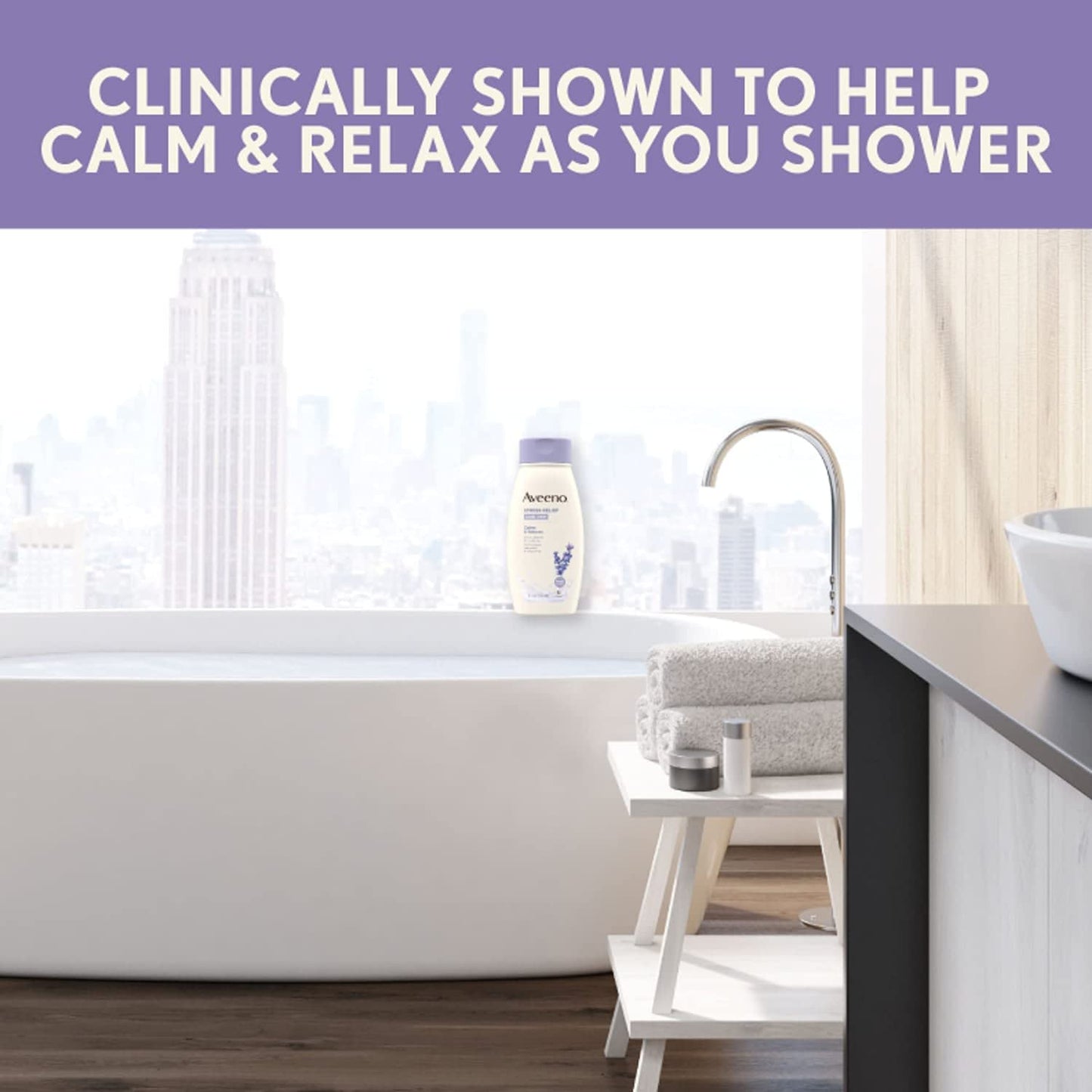 Aveeno Stress Relief Body Wash with Soothing Oat,Lavender, Chamomile & Ylang-Ylang Essential Oils, Hypoallergenic, Dye-Free & Soap-Free Calming Body