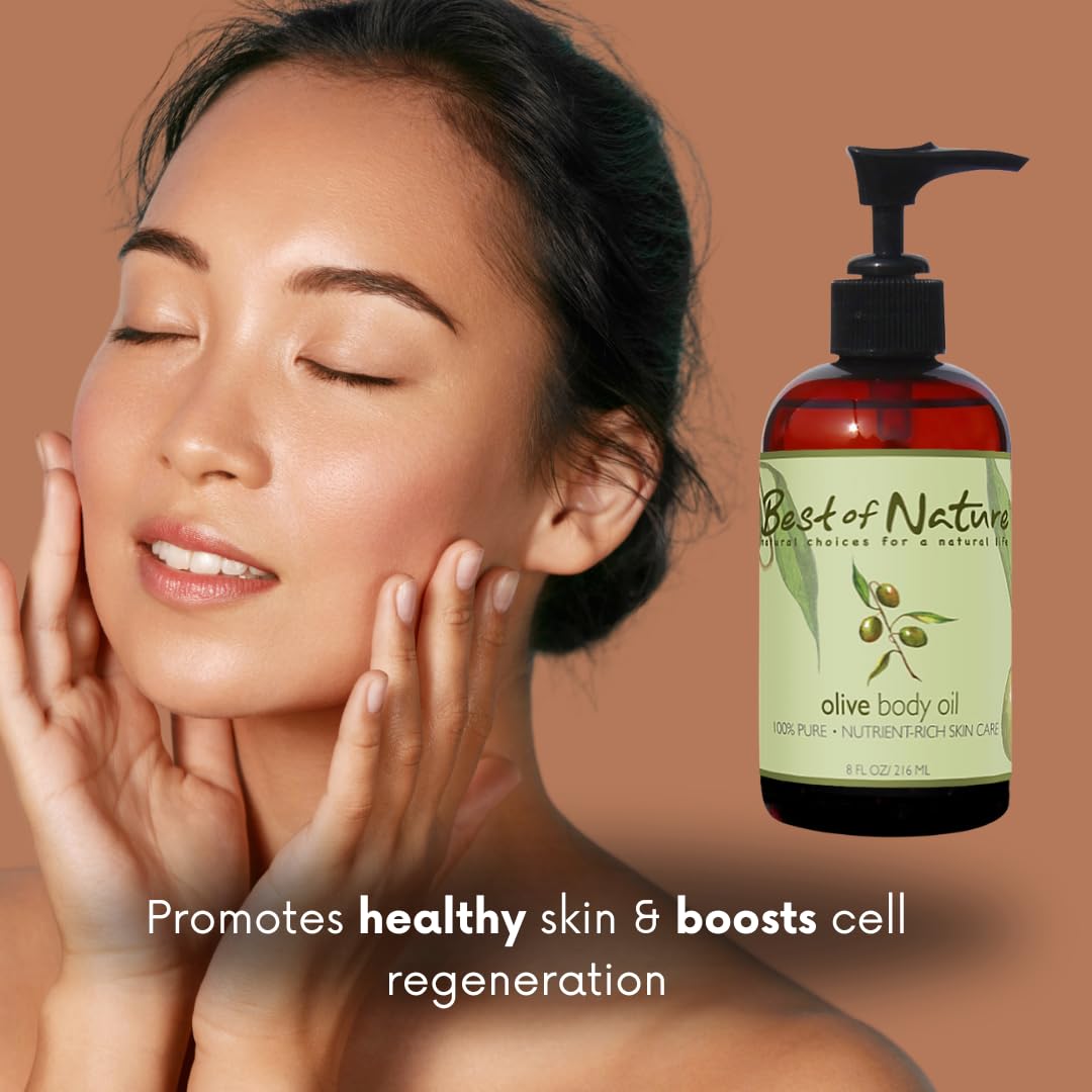 Best of Nature 100% Pure Olive Massage & Body Oil – Cold Pressed, Natural & Unscented Moisturizer for Skin, Hair & Bath, 8 fl oz