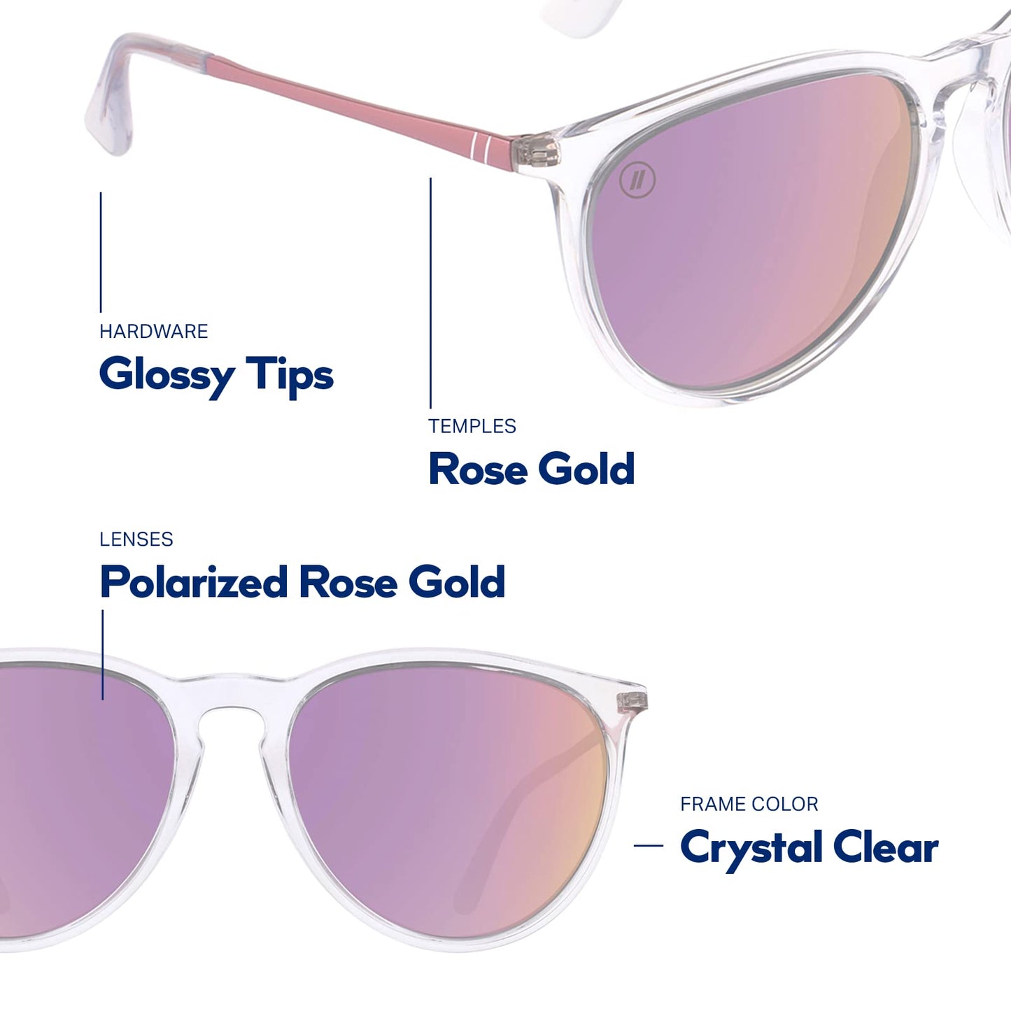 Blenders Eyewear North Park - Polarized Sunglasses - Classic Shape, Mixed Metal Frame - 100% UV Protection - For Women - Aspen Rose