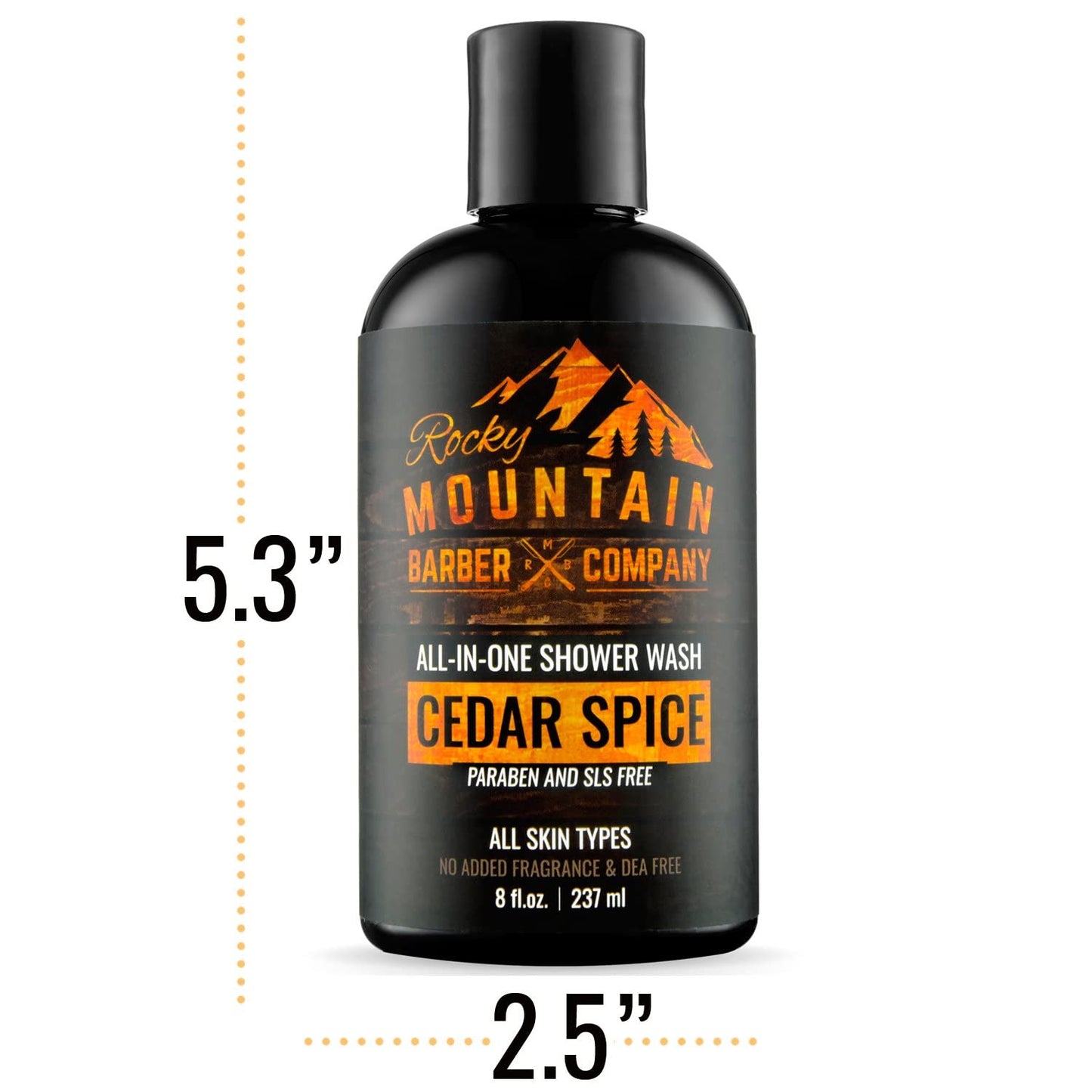 Rocky Mountain Barber Company Cedar Spice All-In-One Body Wash - Shampoo, Body Wash, Conditioner, Face Wash & Beard Wash with Essential Oils - 8 oz