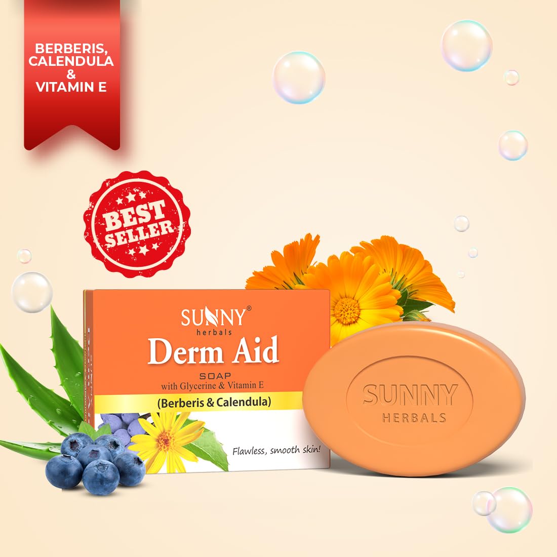 Bakson's Sunny Derm Aid Soap with Berberis & Calendula 75gm Pack of 4