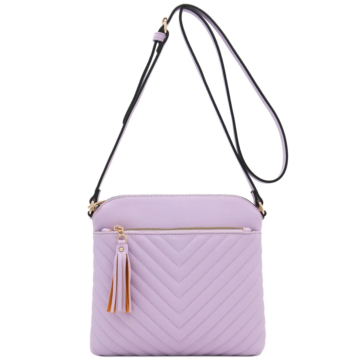 FashionPuzzle Chevron Quilted Medium Crossbody Bag with Tassel Accent (Lavender)