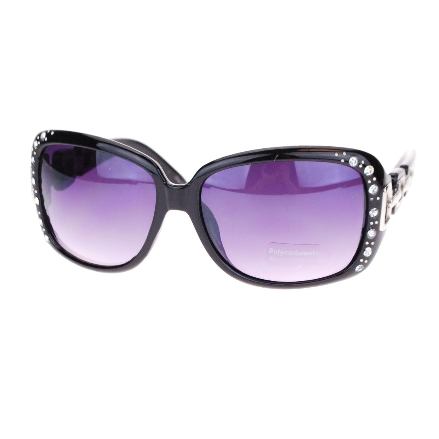 SA106 Womens Oversized Rectangular Rhinestone Encrusted Chain Arm Fashion Sunglasses Black