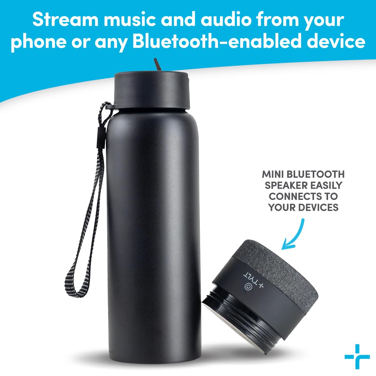 TYLT Smart Water Bottle with Bluetooth Speaker, Wireless Stainless Steel Insulated Travel Tumbler with Flip Straw, Rechargeable, Portable, Double…