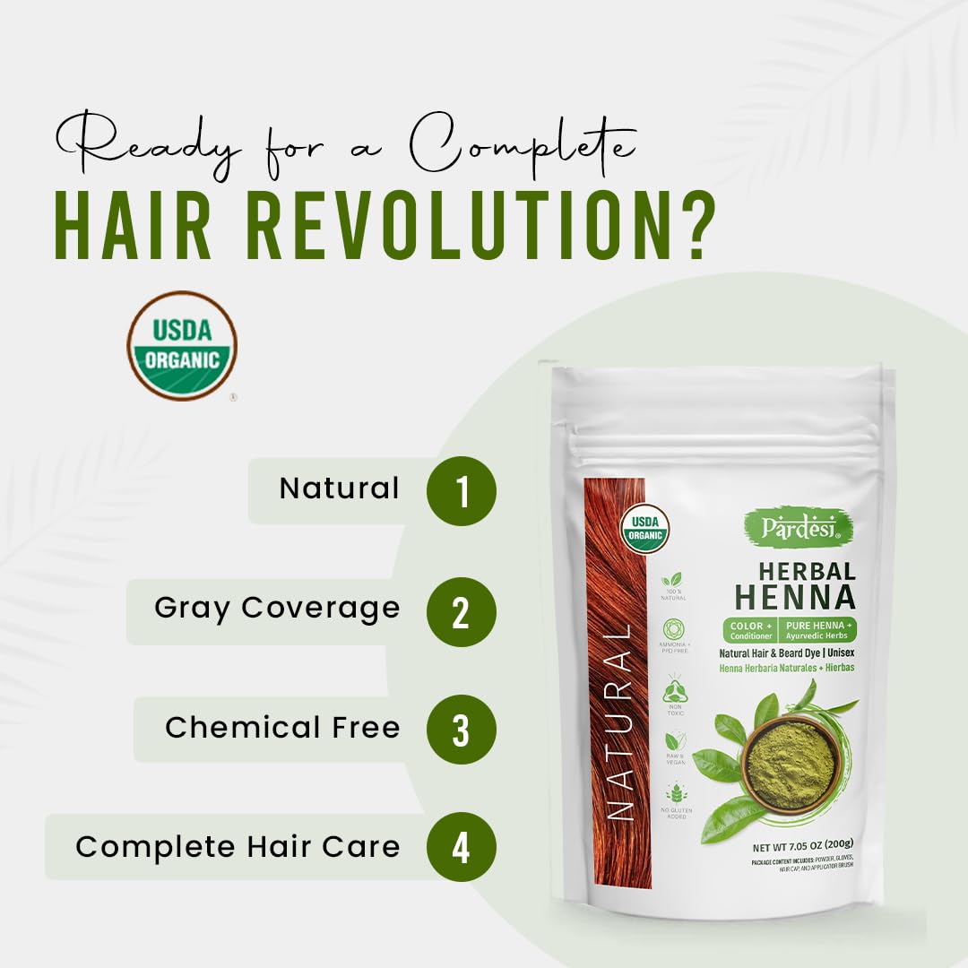 Pardesi Organic Henna Natural 200g - Natural Hair Color & Conditioning Treatment | Halal, Non-GMO, Vegan | Chemical-Free