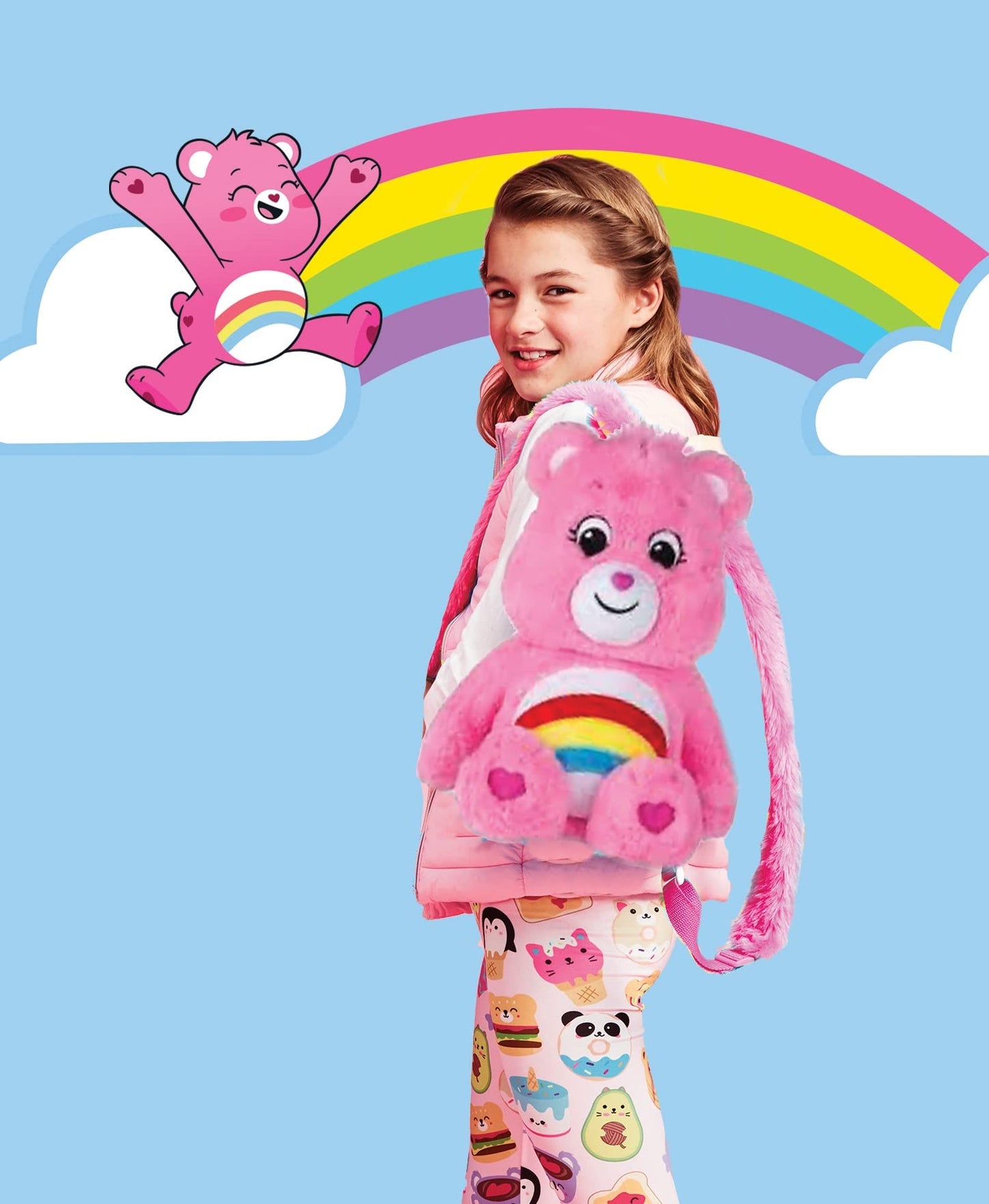 iscream Care Bears Cheer Bear Shaped 16"x 12" Furry Backpack with Adjustable Straps And Zipper Closure