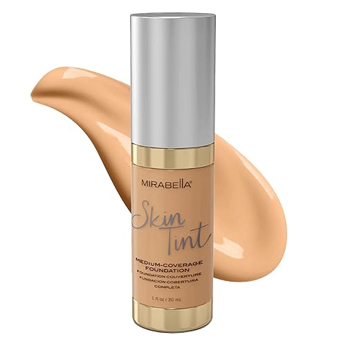 Mirabella Skin Tint Creme Liquid Foundation Makeup, Oil-Free Mineral Foundation for Medium Coverage - w/Hyaluronic Acid, Squalane, & Allantoin for All