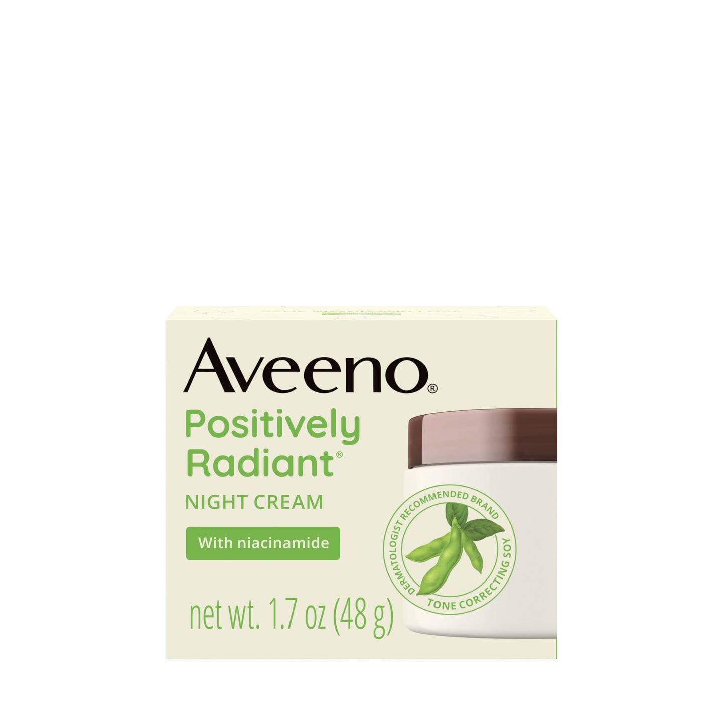 Aveeno Positively Radiant Night Cream, 1.7oz – Face & Neck Moisturizer with Soy & Niacinamide to Brighten, Even Tone & Texture