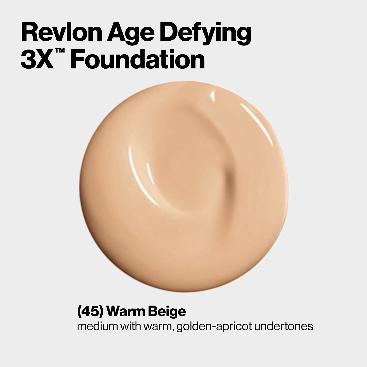 Revlon Age Defying 3X Makeup Foundation, Firming, Lifting and Anti-Aging Medium, Buildable Coverage with Natural Finish SPF 20, 045 Warm Beige, 1 fl