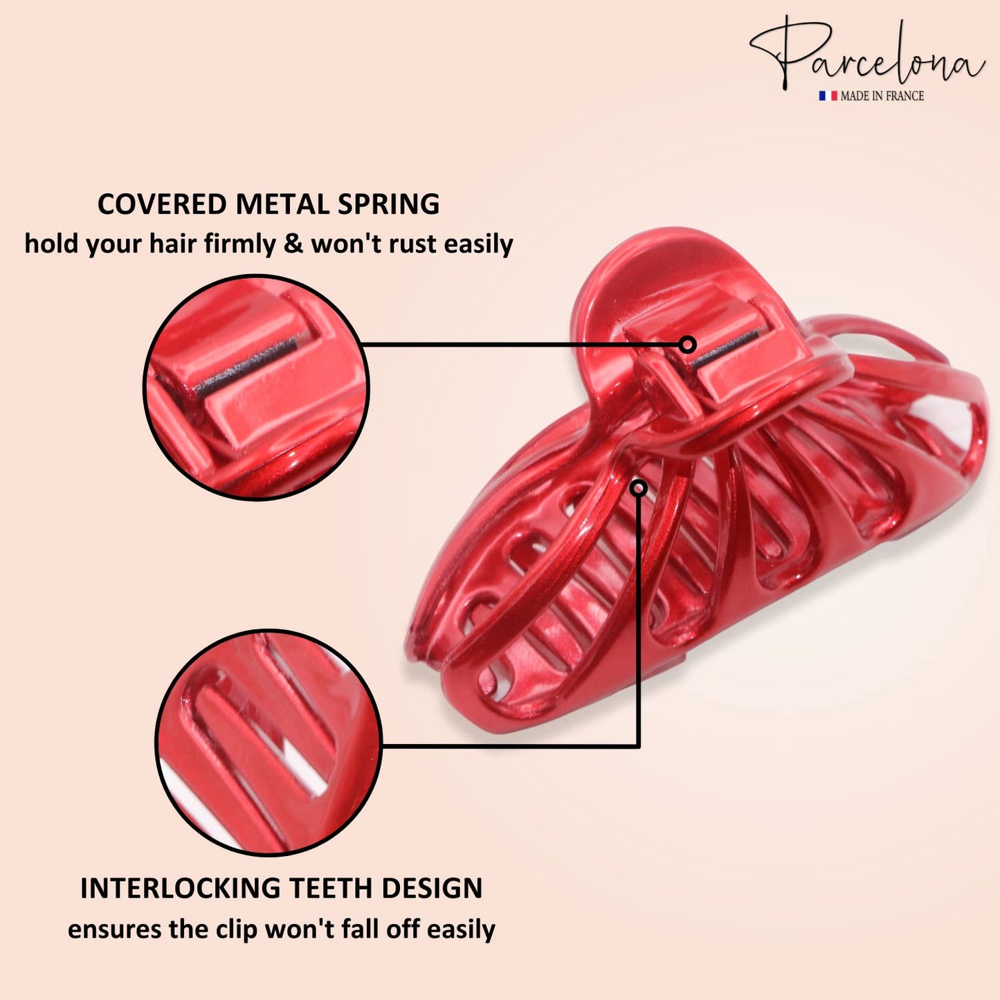 Parcelona French Small Rain Drop Small 2 3/4 Inches Red Jaw Hair Claw Clip (Glossy Red)