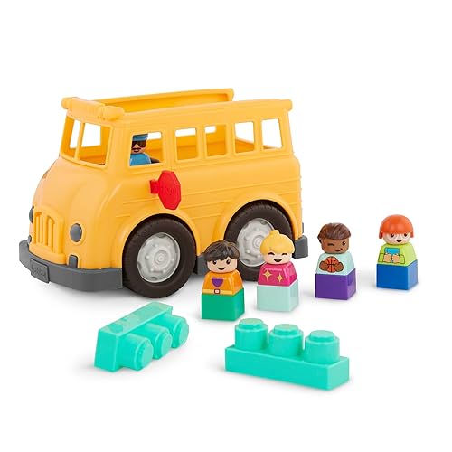 Battat - School Bus - 8 Pieces Construction Set - 5 Figures & 2 Blocks - Build - On Vehicle - 12+ Months - Locbloc® School Bus