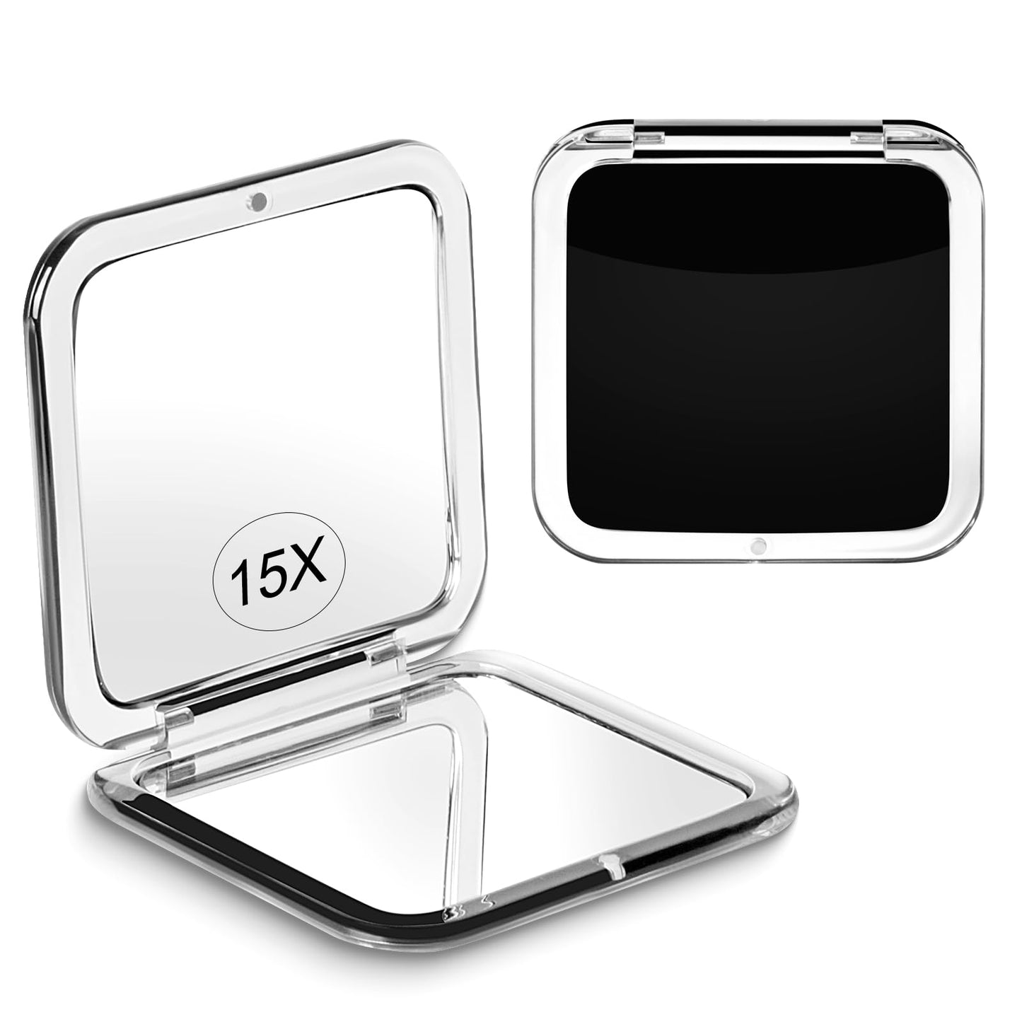 SANTOO Compact 15X Magnifying Makeup Mirror for Travel, Small Pocket Mirror-Handheld, Foldable & Portable 2-Sided with 15X Magnifying and 1X Mirror