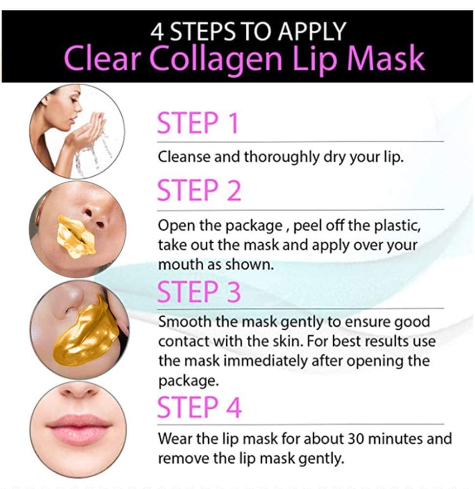 24K Golden Crystal Lip Masks 30 Pieces Hydrating Lip Plumper Mask Collagen Nourishing Lip Care Gel Pads Remove Dead Skin Anti Chapped & Anti-Aging Lip