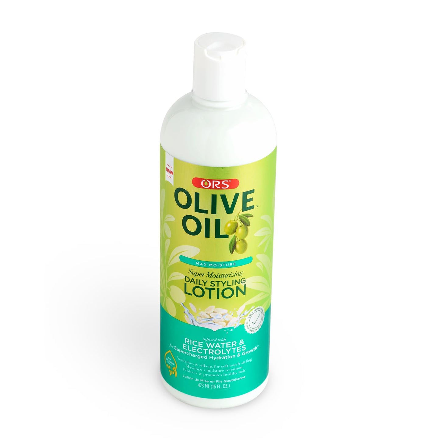 ORS Olive Oil Max Moisture Super Moisturizing Daily Styling Lotion infused with Rice Water & Electrolytes 16 Ounces