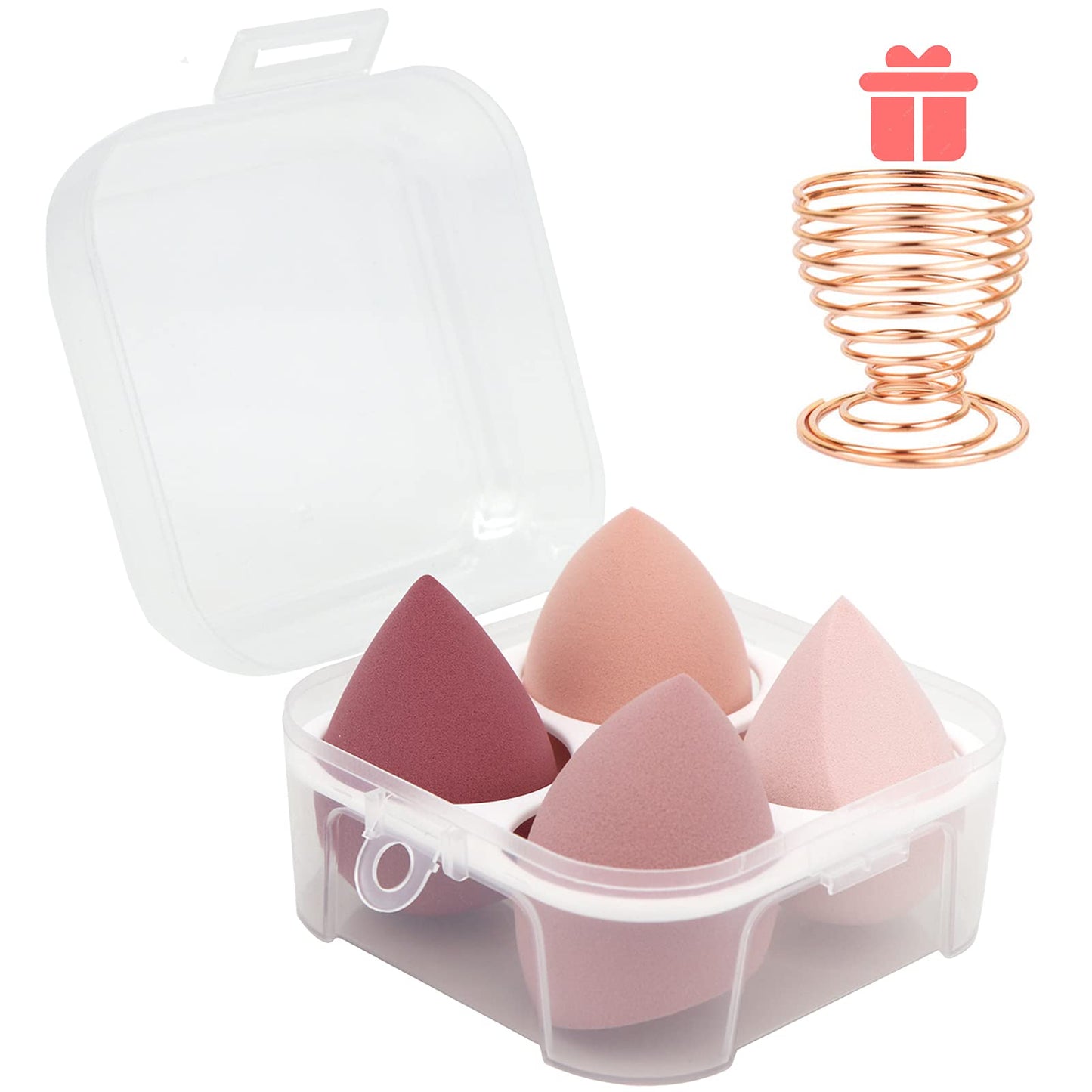 Makeup Sponges Set - Beauty sponges Blending Blenders with 1 Holder and Egg Case, Flawless for Cream, Powder and Liquid (Pink, 4Pcs+1Holder+ case) Beauty and Personal Care Leeshine Default Title