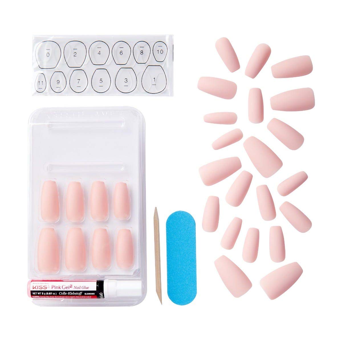 KISS Gel Fantasy Ready-to-Wear Press-On Gel Nails, “All About You”, Long, Pink, Matte Finish, Nail Kit with 24 Mega Adhesive Tabs, Pink Gel Glue