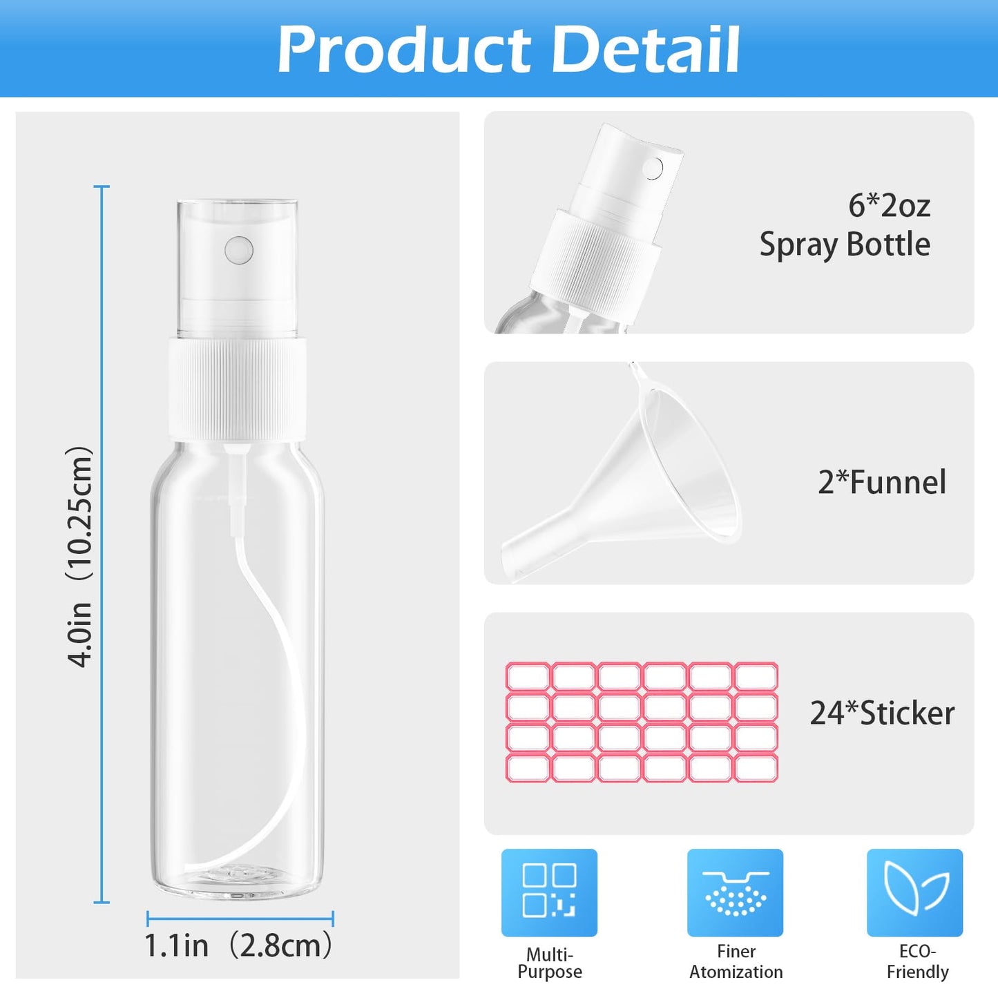 Zoizocp Spray Bottles, 1oz/30ml Clear Empty Fine Mist Plastic Mini Travel Bottle Set, Small Refillable Liquid Containers with 2pcs Funnels and 24pcs Beauty and Personal Care Zoizocp