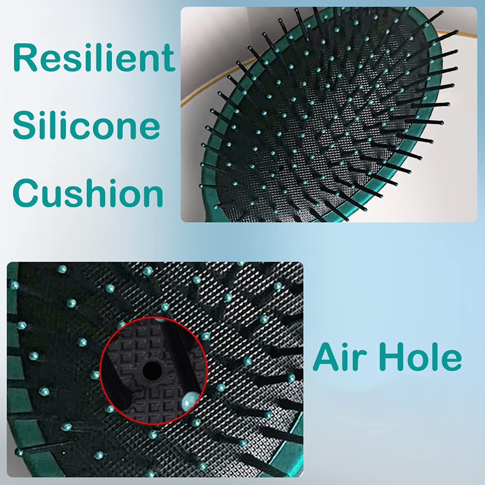 Reazana Detangling Brush Anti-Static Detangler Hair Brushes with Silicone Cushion Base Blow Drying Comb Nylon Bristle Pins Fashion Massage Brush Wet