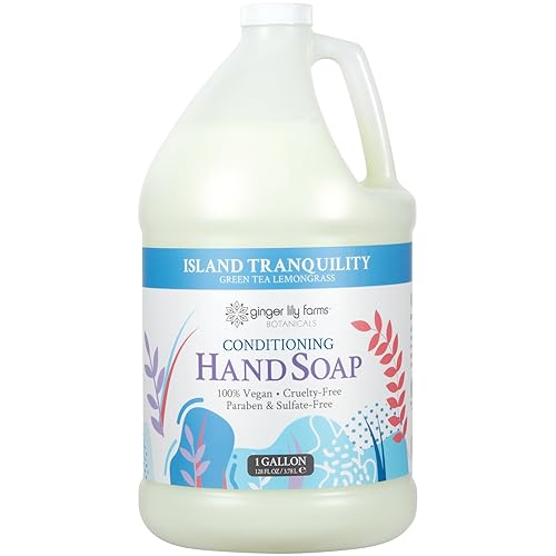 Ginger Lily Farms Botanicals All-Purpose Liquid Hand Soap Refill, Island Tranquility, 100% Vegan & Cruelty-Free, Green Tea Lemongrass Scent, 1 Gallon