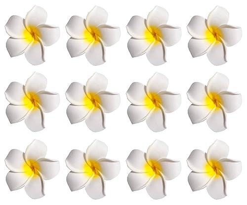 12PCS Women Girls 2.36" Hawaiian Hawaii Bohemia Style Plumeria Foam Flower Hair Clips Decoration Hair Barrette Hairpin For Bridal Wedding Party Beach