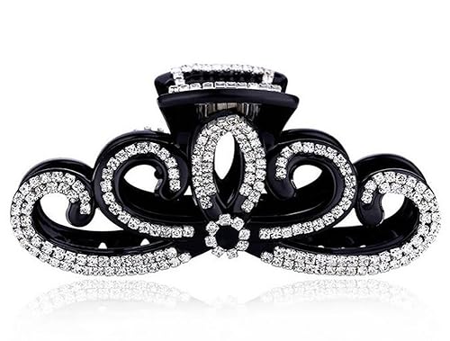 Suoirblss Women Lady Rhinestones Large Hair Claw Clip Hairpin Jaw Clips Thick Hair Accessories (Black)