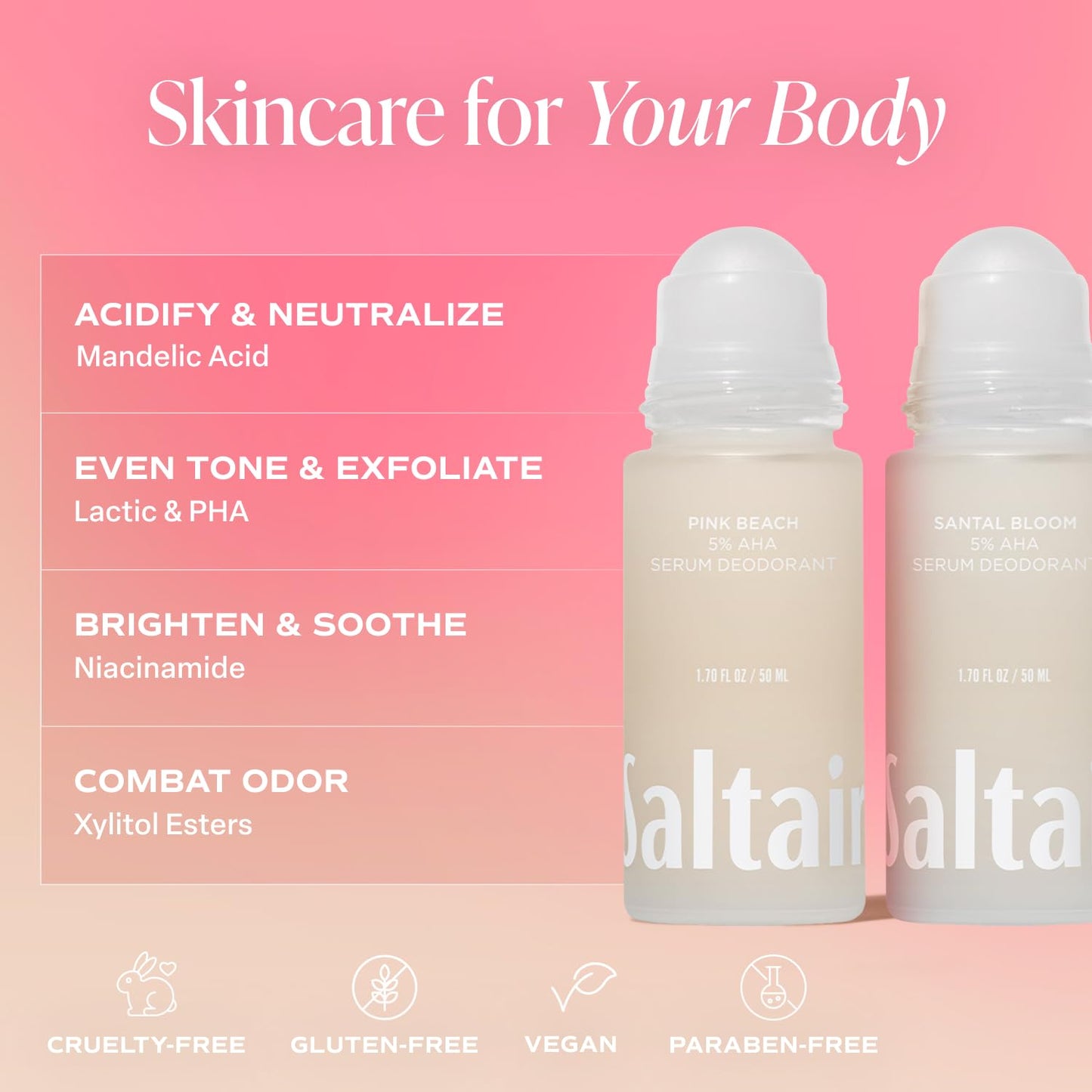 Saltair Serum Deodorant Signature Scents 2 Pack. 5% AHA Formula. Lactic Acid and Mandelic Acid Deodorant. Aluminum Free Odor Control for Women Beauty and Personal Care Saltair