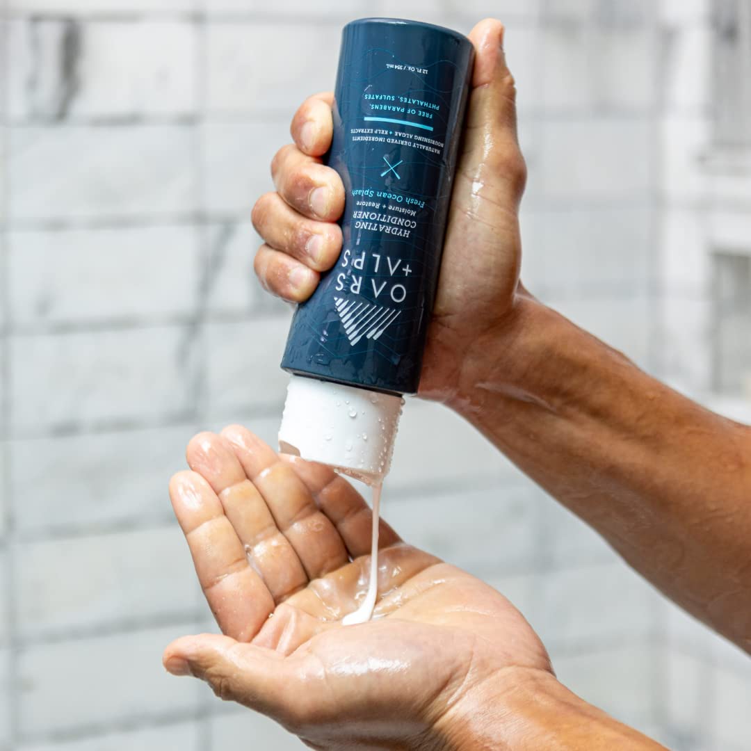 Oars + Alps Men's Sulfate Free Hair Shampoo, Conditioner, and Body Wash Kit, Moisturizing Skin Care Infused with Kelp and Algae Extracts, Fresh Ocean