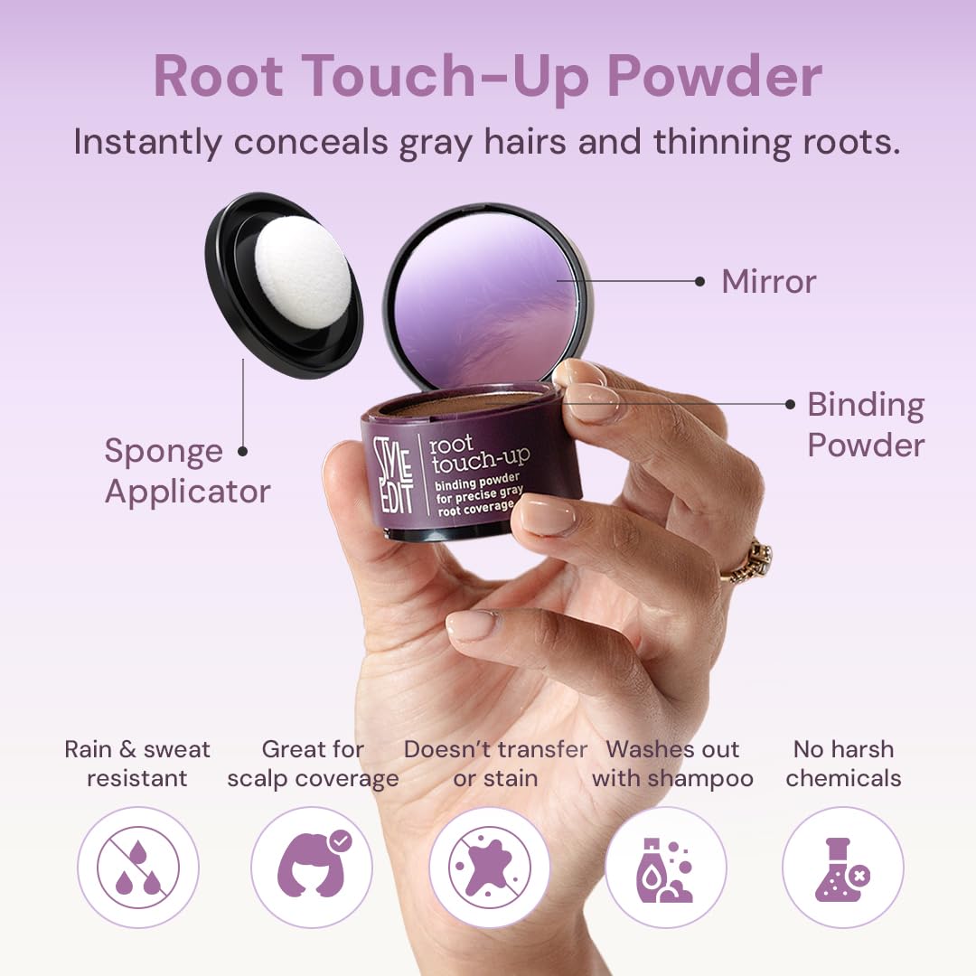 Style Edit Root Touch Up Powder | Temporary Hair Color for Gray Roots and Thinning Hair | Salon-Quality, Transfer-Resistant Hair Concealer | Black