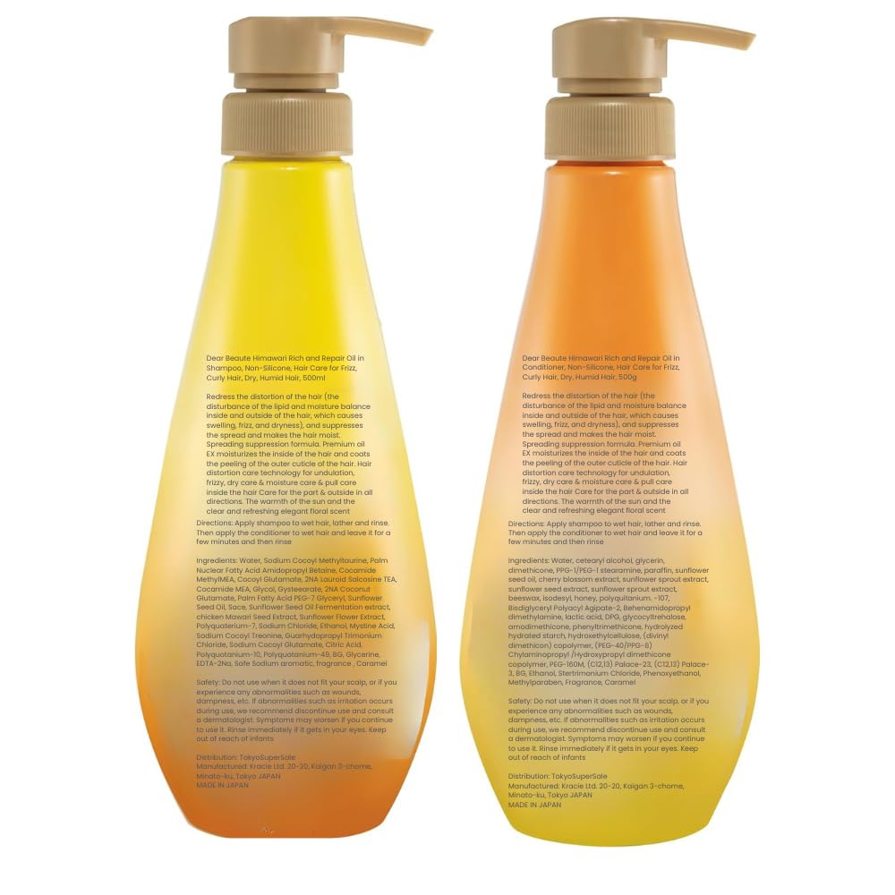 Dear Beaute HIMAWARI Rich & Repair Oil-in Shampoo Conditioner Set, 500ml/500g, Non-Silicone, Sulfate free, Hair Care for Frizz, Curly Hair, Dry, Humid
