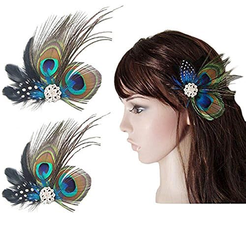 Comidox Hair Clip, Cute Peacock Feather with Rhinestones, Charming Peacock Headpiece Feather Hair Accessories for Women, Weddings, Parties, Halloween